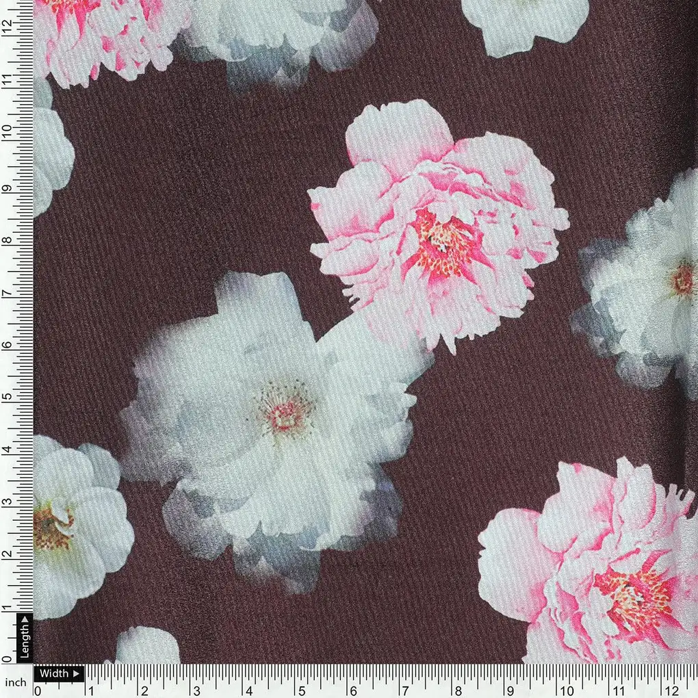 Attractive Pink Roses With Grey Digital Printed Fabric - Silk Crepe - Image 4