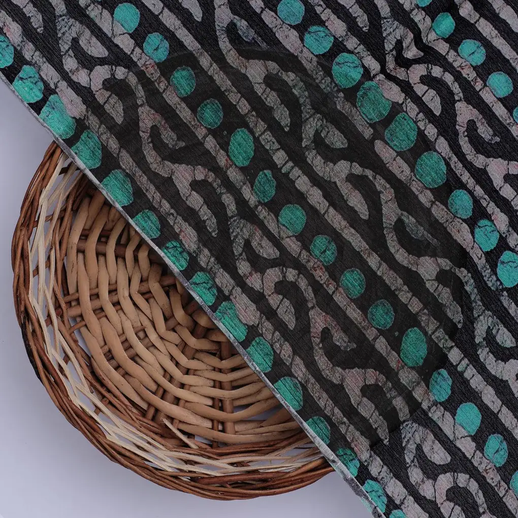 Attractive Polka Dot With Strips Digital Printed Fabric - Pure Chinon - Image 2