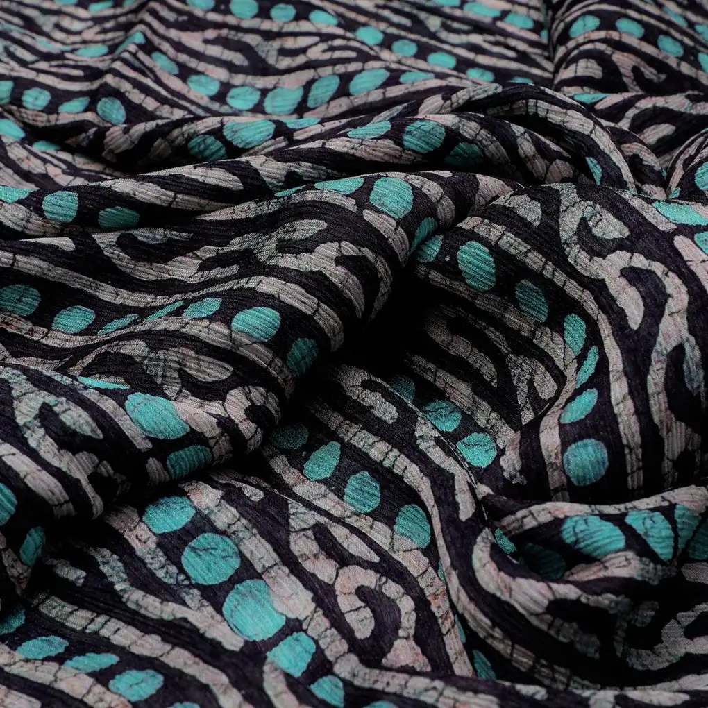 Attractive Polka Dot With Strips Digital Printed Fabric - Pure Chinon - Image 3