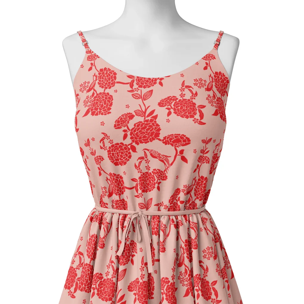 Attractive Red Dahlia Flower Digital Printed Fabric - Image 2