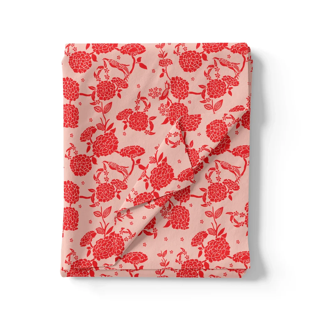 Attractive Red Dahlia Flower Digital Printed Fabric - Image 3