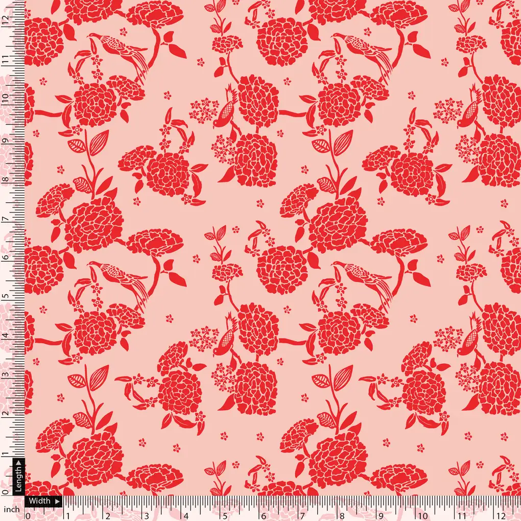 Attractive Red Dahlia Flower Digital Printed Fabric - Image 5