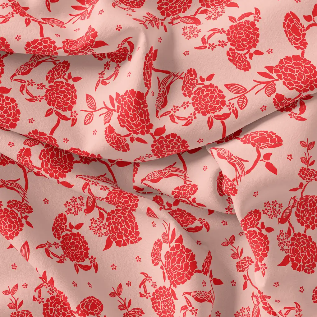 Attractive Red Dahlia Flower Digital Printed Fabric - Organza - Image 4