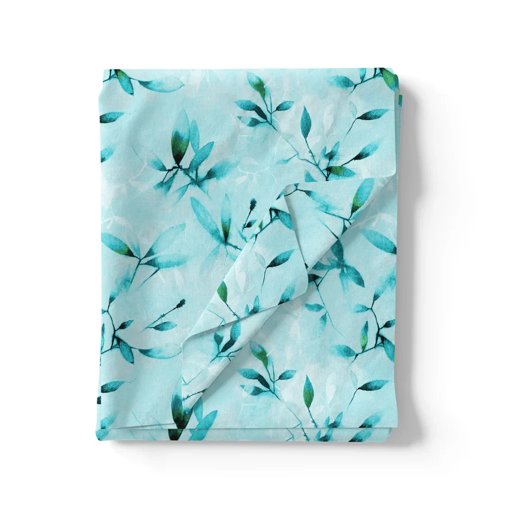 Attractive Sky Blue Leaves Digital Printed Fabric - Image 3