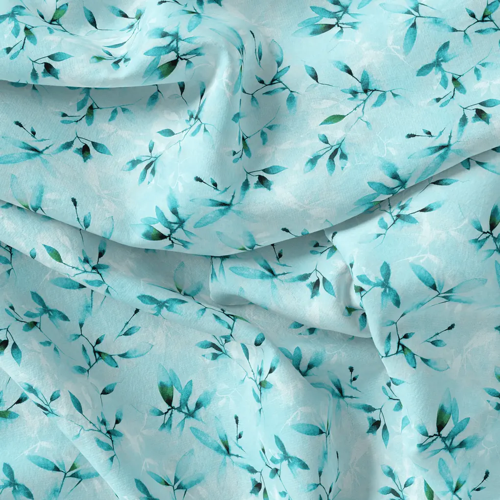 Attractive Sky Blue Leaves Digital Printed Fabric - Image 4