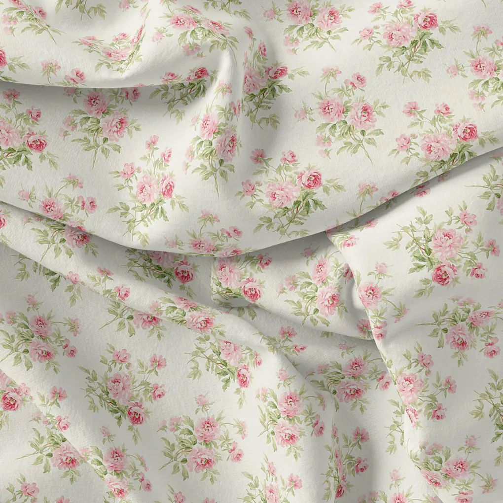 Attractive Summer Pink Roses Seamless Digital Printed Fabric - Rayon - Image 3