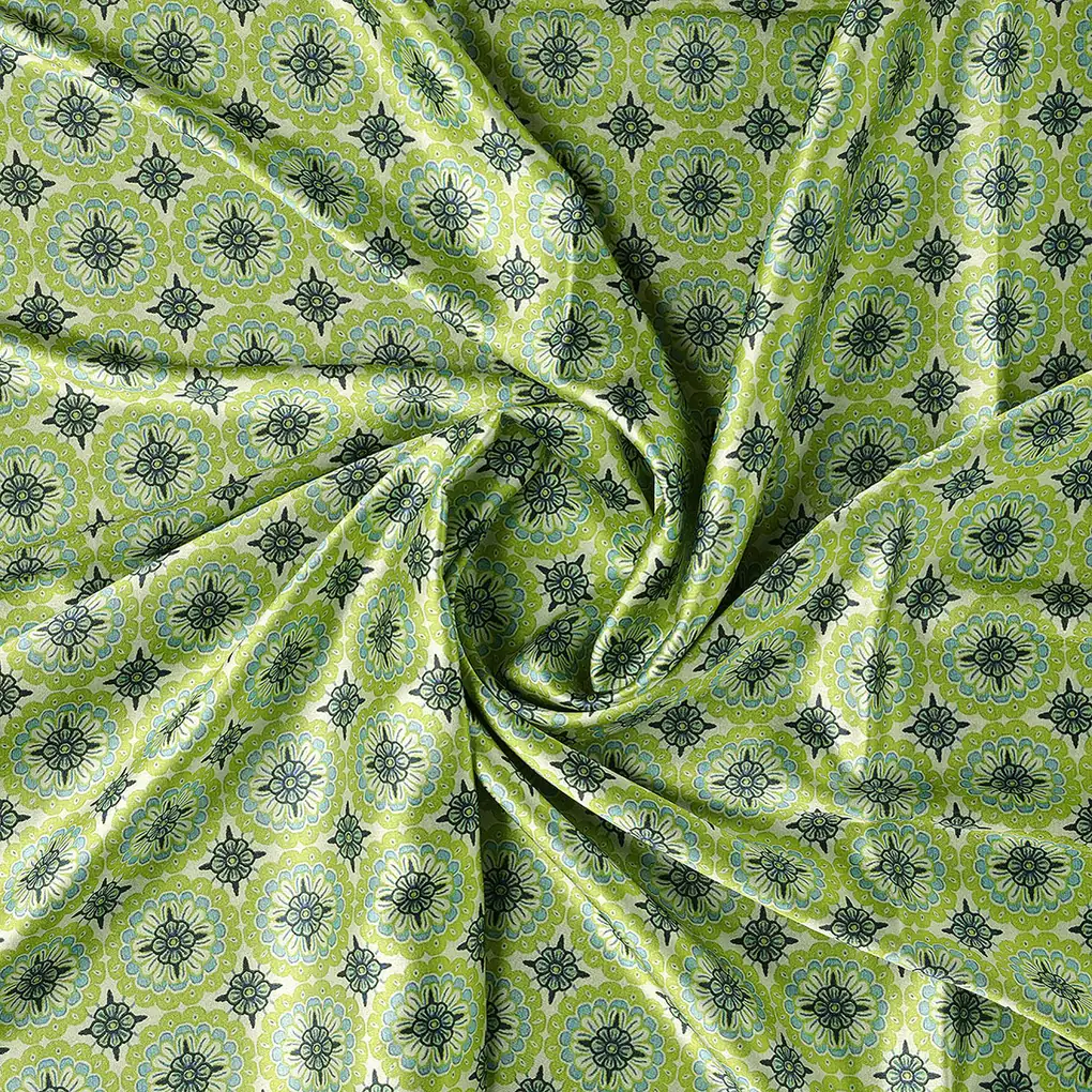 Attractive Tiny Green Link Flower Digital Printed Fabric - Japan Satin - Image 2