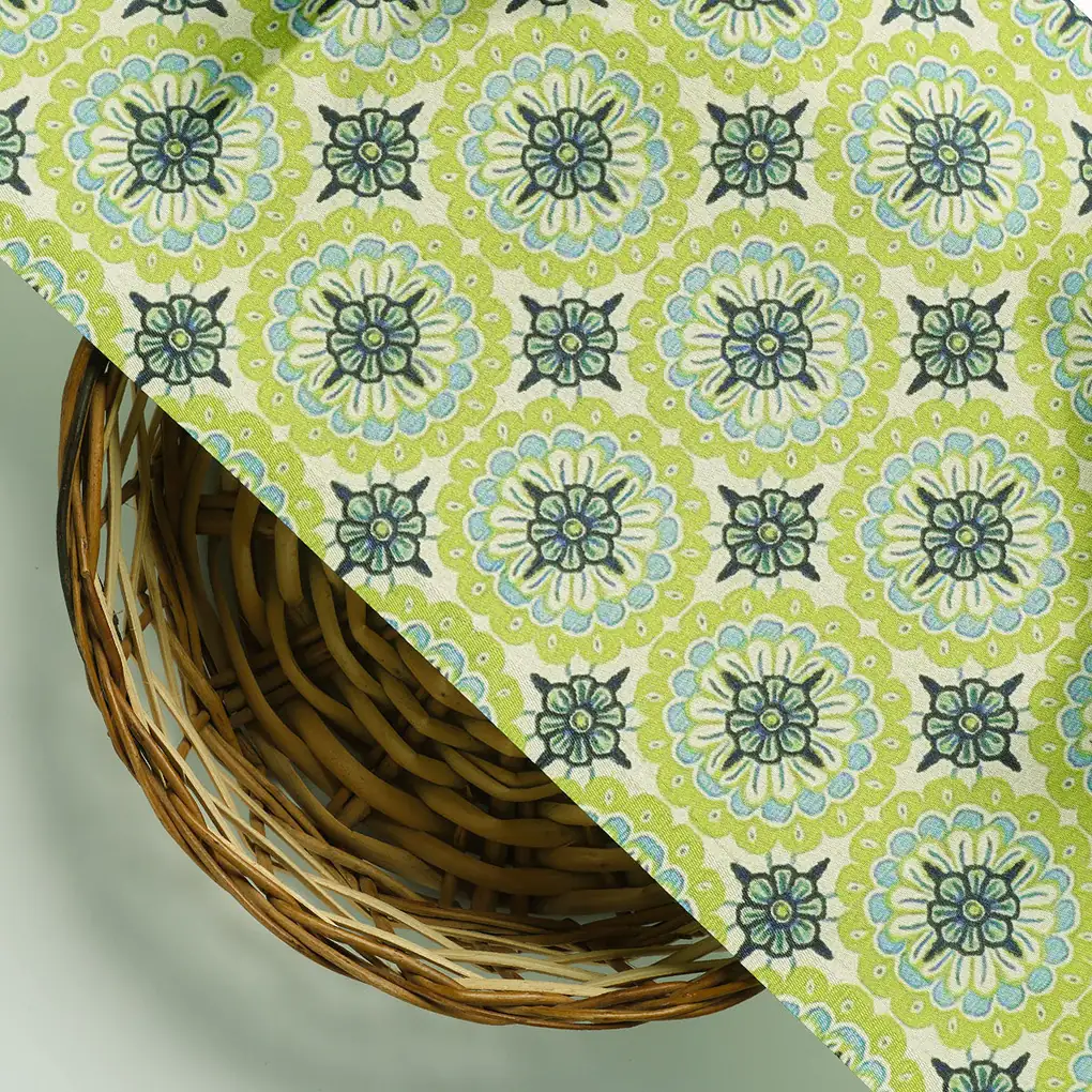 Attractive Tiny Green Link Flower Digital Printed Fabric - Japan Satin - Image 3