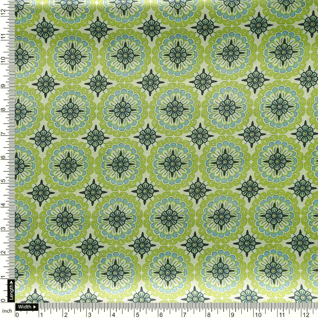 Attractive Tiny Green Link Flower Digital Printed Fabric - Japan Satin - Image 4