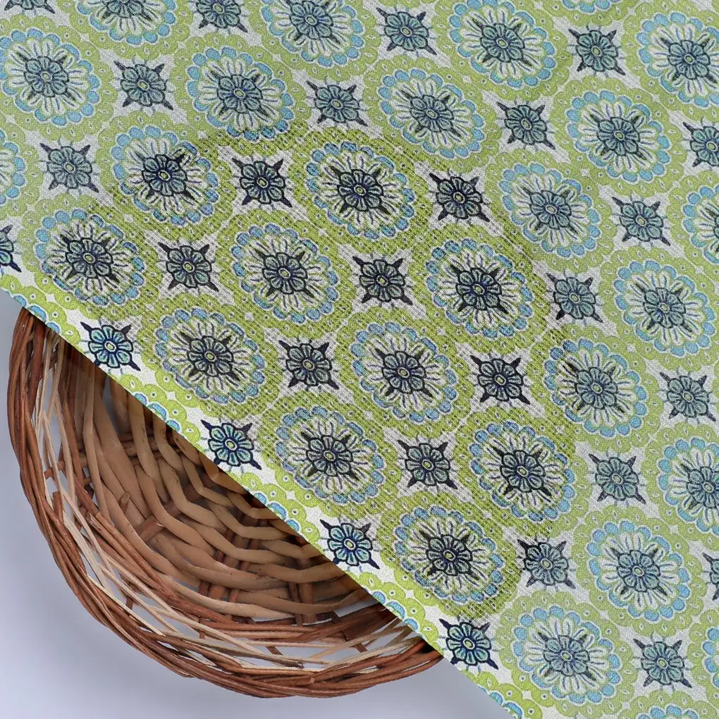 Attractive Tiny Green Link Flower Digital Printed Fabric - Kota Doria - Image 2