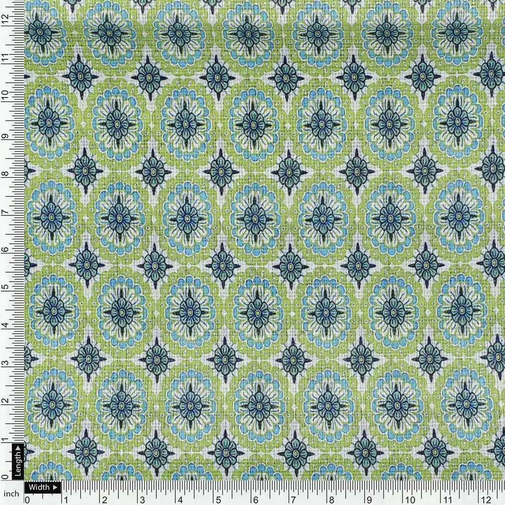 Attractive Tiny Green Link Flower Digital Printed Fabric - Kota Doria - Image 4