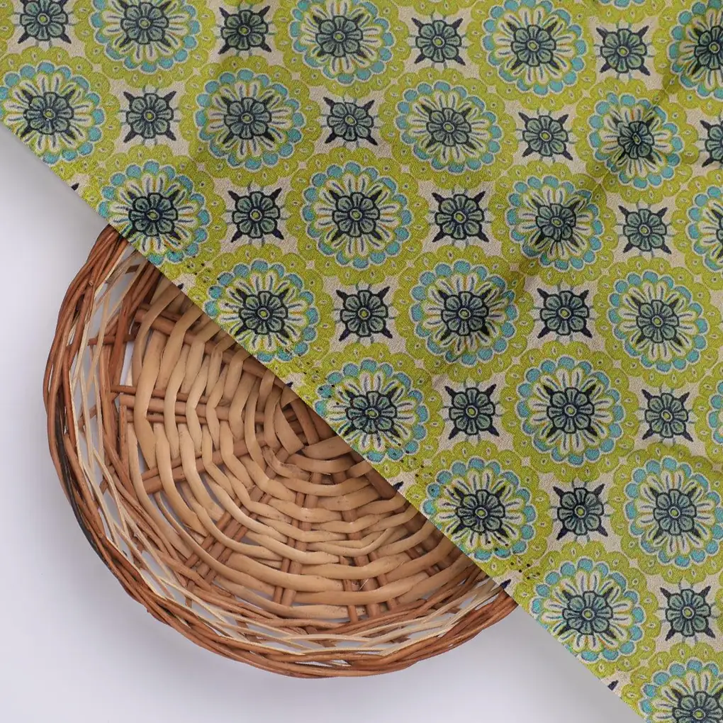 Attractive Tiny Green Link Flower Digital Printed Fabric - Pure Muslin - Image 2