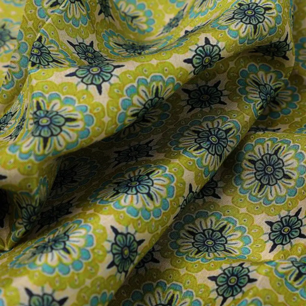 Attractive Tiny Green Link Flower Digital Printed Fabric - Pure Muslin - Image 3