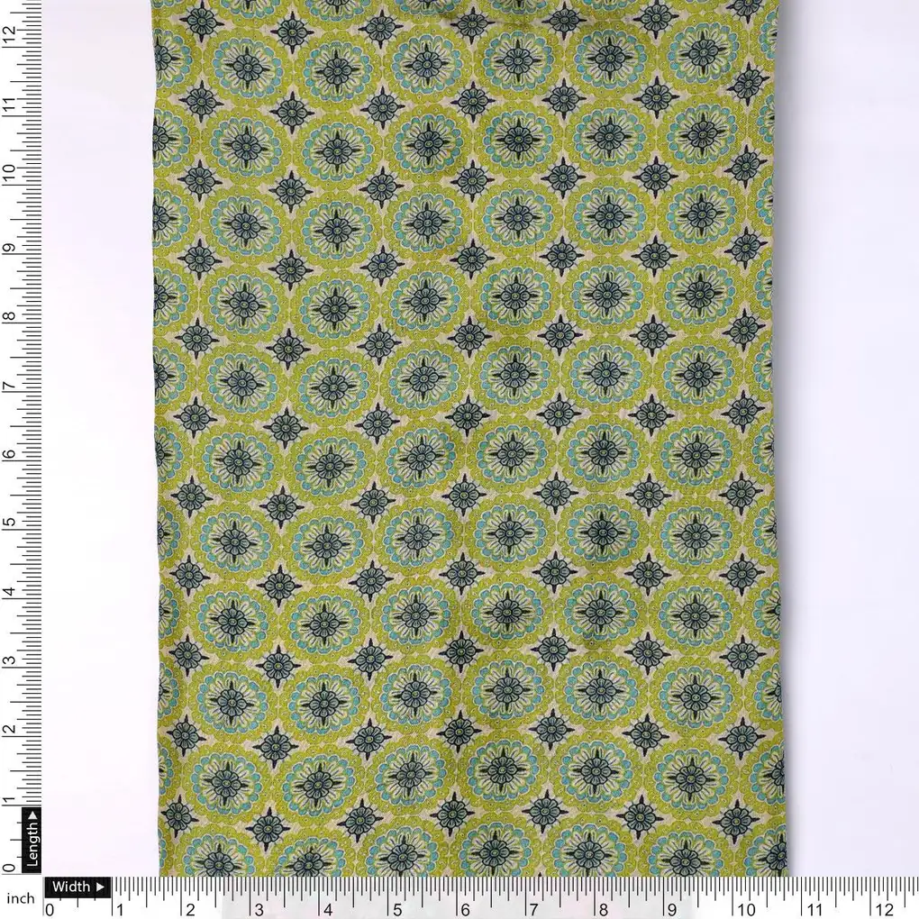 Attractive Tiny Green Link Flower Digital Printed Fabric - Pure Muslin - Image 4