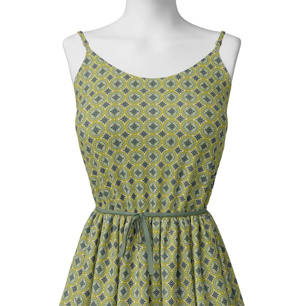 Attractive Tiny Green Link Flower Digital Printed Fabric - Crepe - Image 2