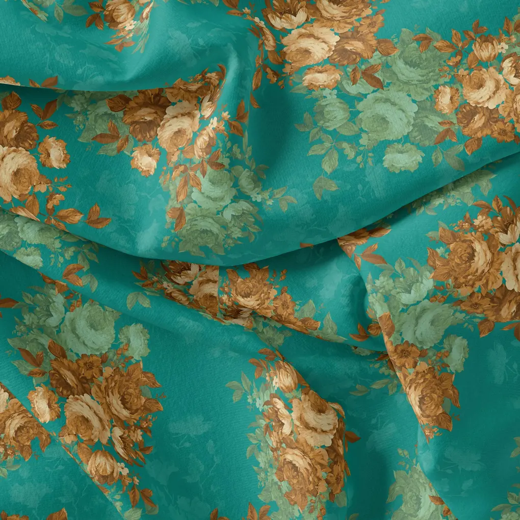 Attractive Watercolour Cathay Spice Colour Roses  Digital Printed Fabric - Image 4