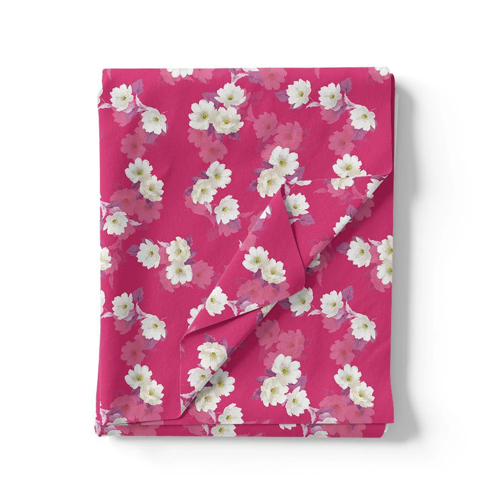 Attractive White Daffodil Flower Digital Printed Fabric - Japan Satin - Image 3