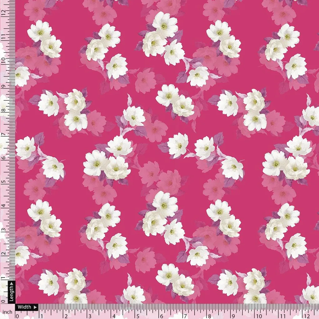 Attractive White Daffodil Flower Digital Printed Fabric - Cotton - Image 5