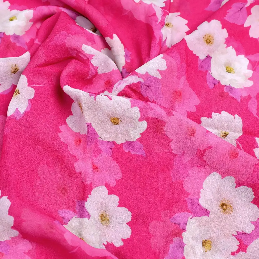 Attractive White Daffodil Flower Digital Printed Fabric - Pure Georgette - Image 3
