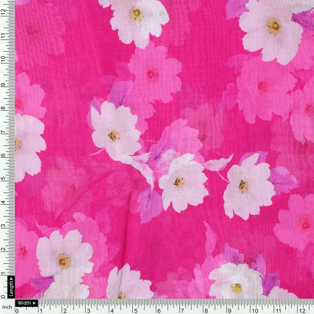Attractive White Daffodil Flower Digital Printed Fabric - Pure Georgette - Image 4