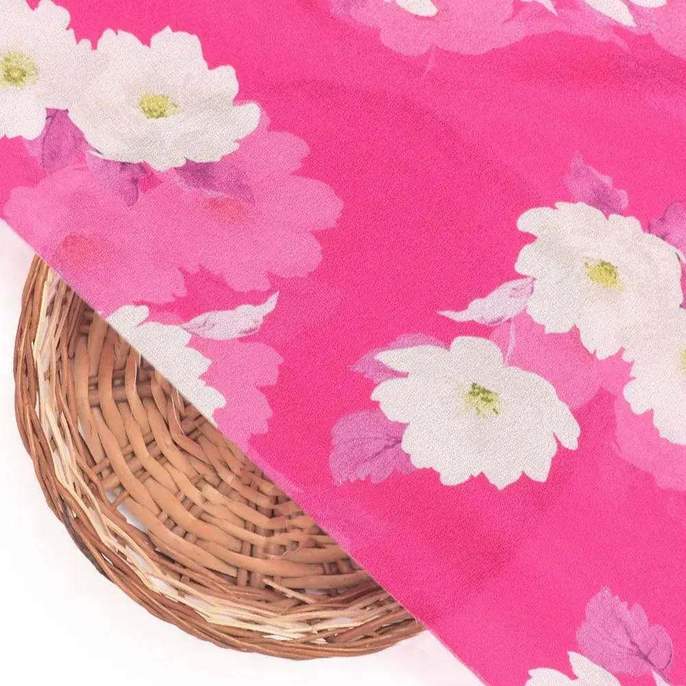 Attractive White Daffodil Flower Digital Printed Fabric - Silk Crepe - Image 2