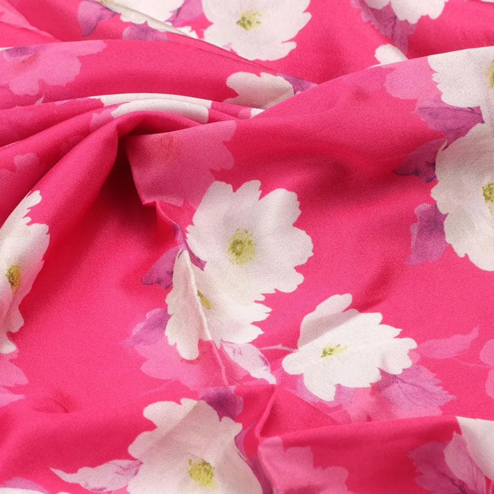 Attractive White Daffodil Flower Digital Printed Fabric - Silk Crepe - Image 3