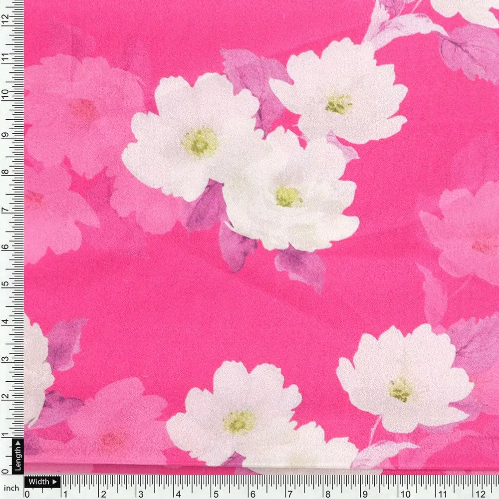 Attractive White Daffodil Flower Digital Printed Fabric - Silk Crepe - Image 4