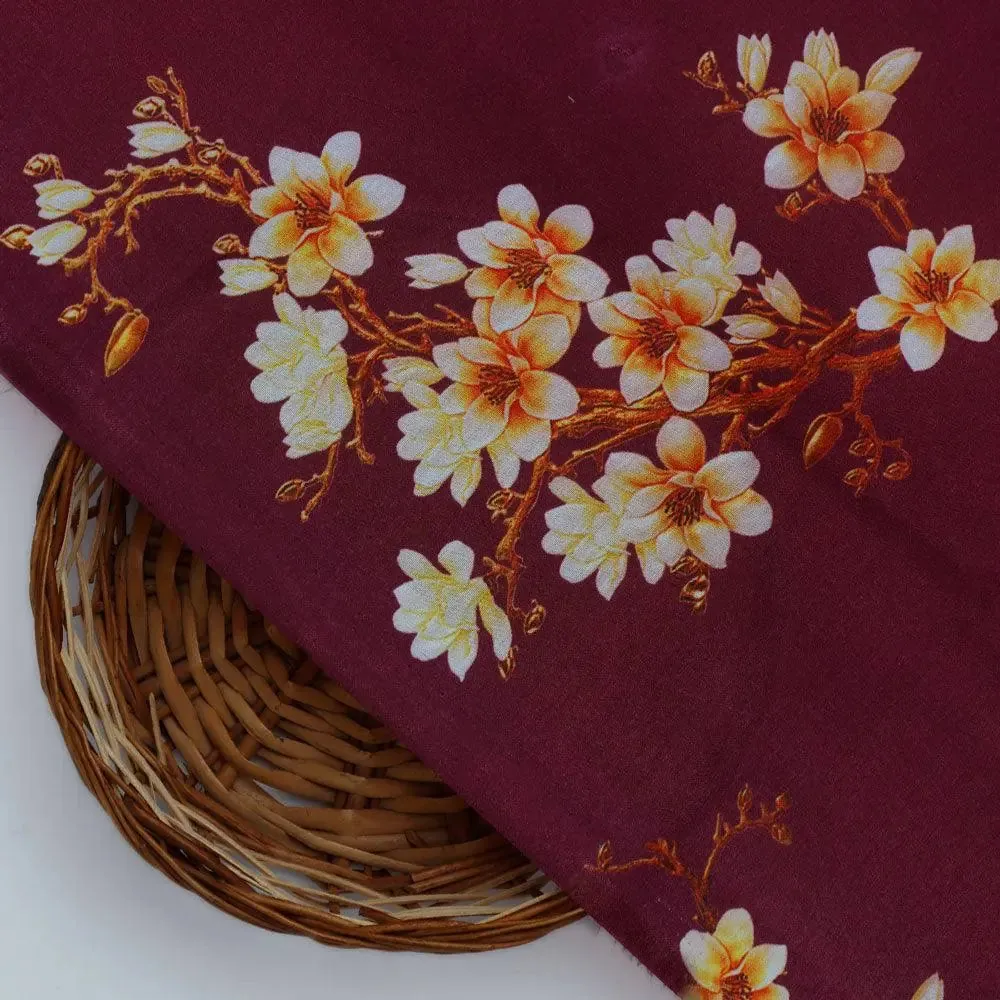 Attractive Yellow Lily Floral Flower Digital Printed Fabric - Kora Silk - Image 2
