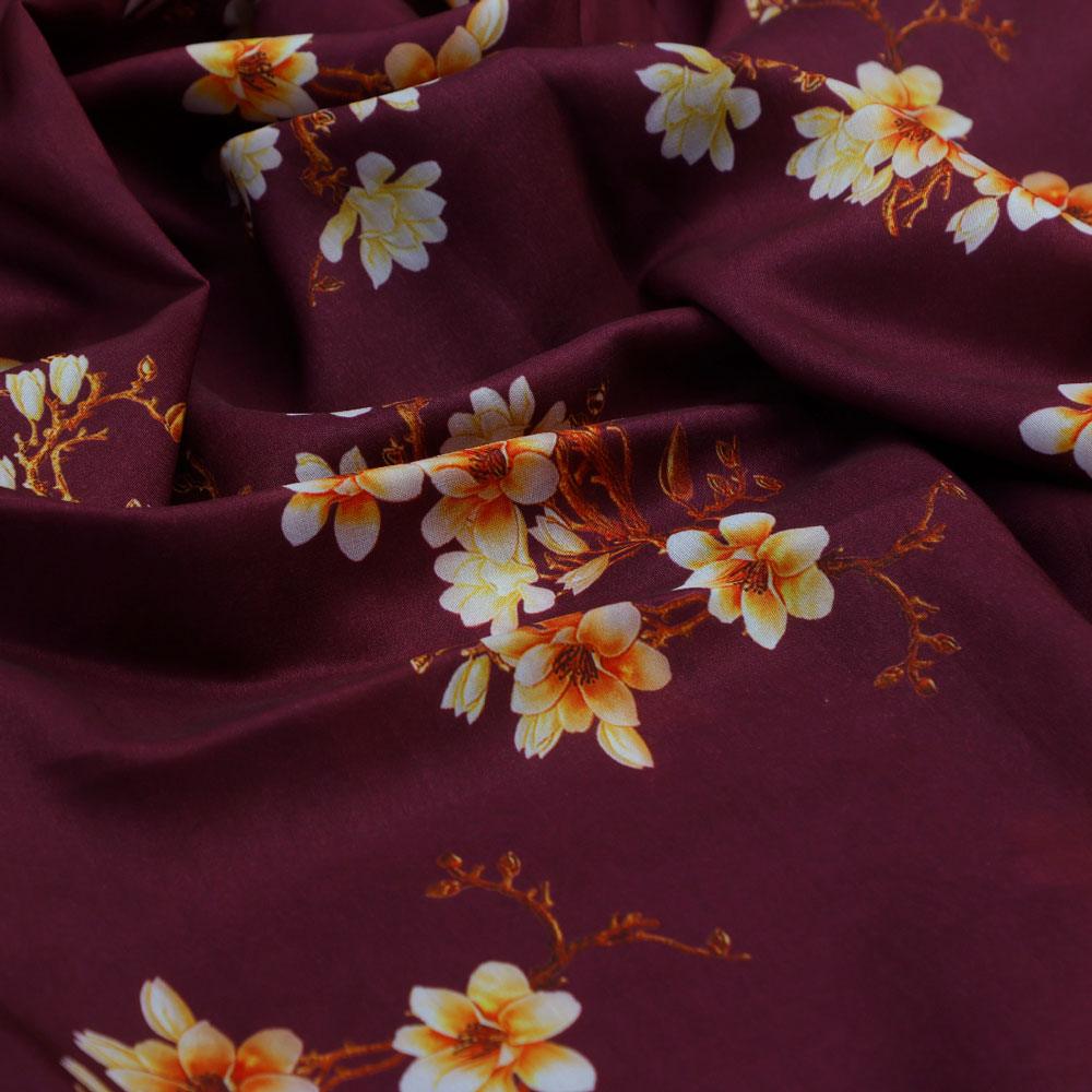 Attractive Yellow Lily Floral Flower Digital Printed Fabric - Kora Silk - Image 3