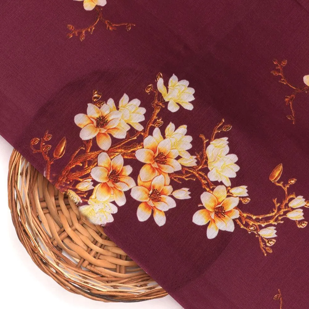 Attractive Yellow Lily Floral Flower Digital Printed Fabric - Poly Muslin - Image 2