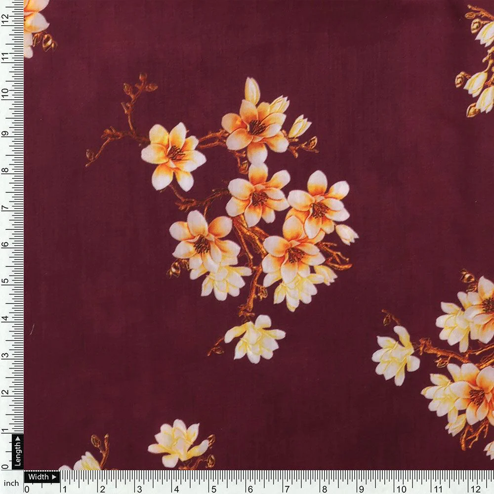 Attractive Yellow Lily Floral Flower Digital Printed Fabric - Poly Muslin - Image 4