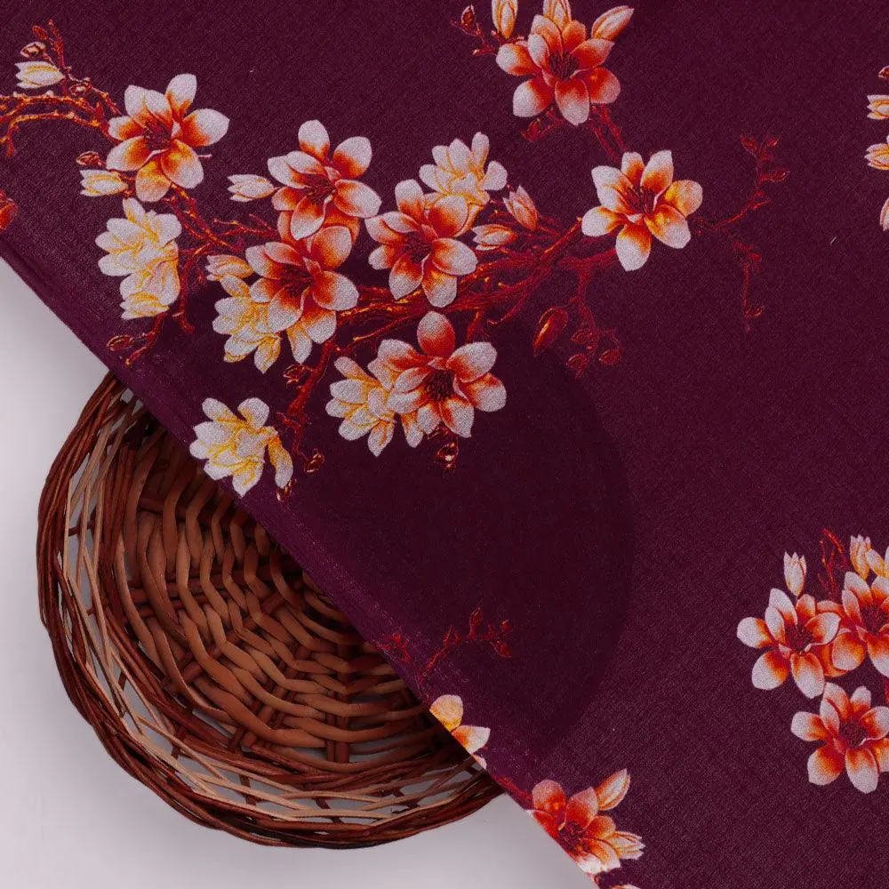 Attractive Yellow Lily Floral Flower Digital Printed Fabric - Pure Cotton - Image 2