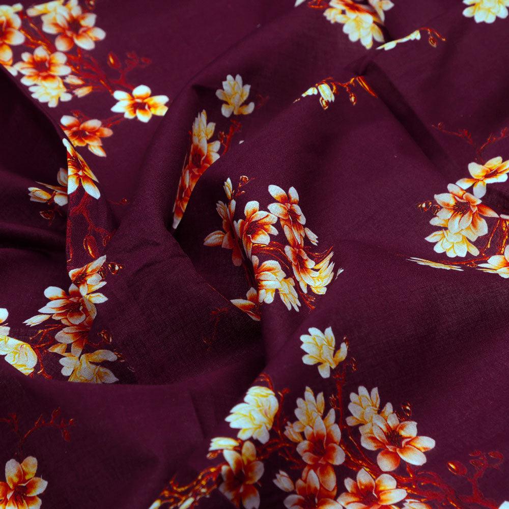 Attractive Yellow Lily Floral Flower Digital Printed Fabric - Pure Cotton - Image 3