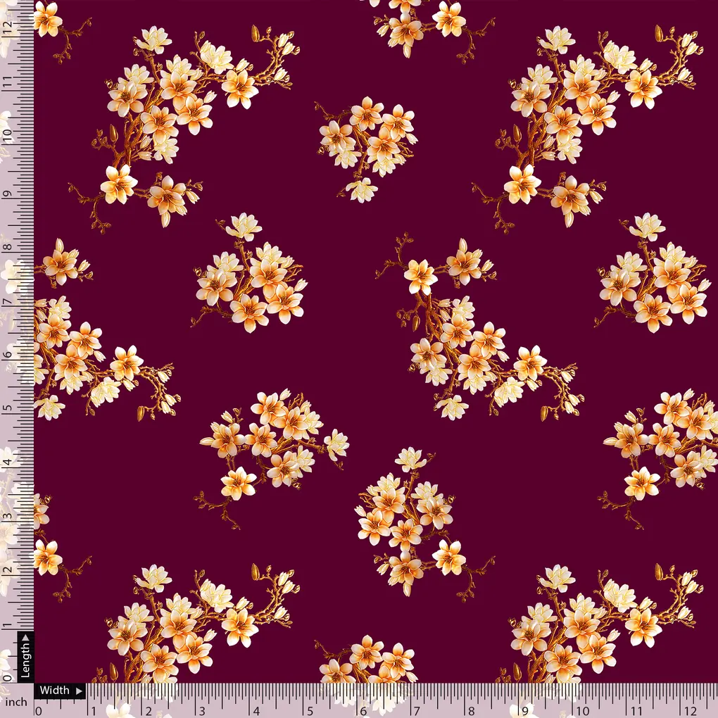 Attractive Yellow Lily Floral Flower Digital Printed Fabric - Pure Georgette - Image 5