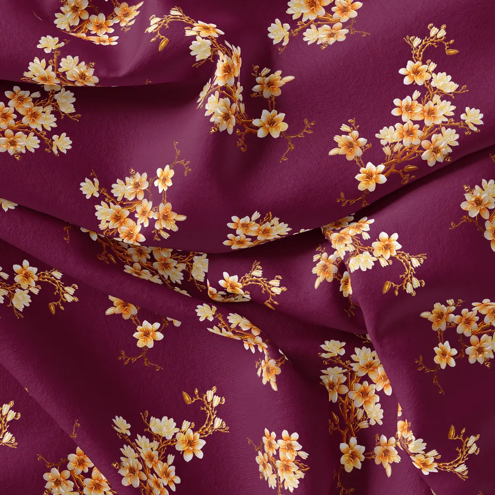 Attractive Yellow Lily Floral Flower Digital Printed Fabric - Silk Crepe - Image 4