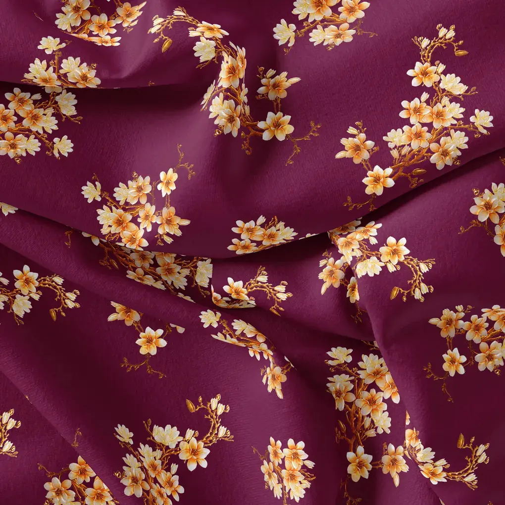 Attractive Yellow Lily Floral Flower Digital Printed Fabric - Weightless - Image 4