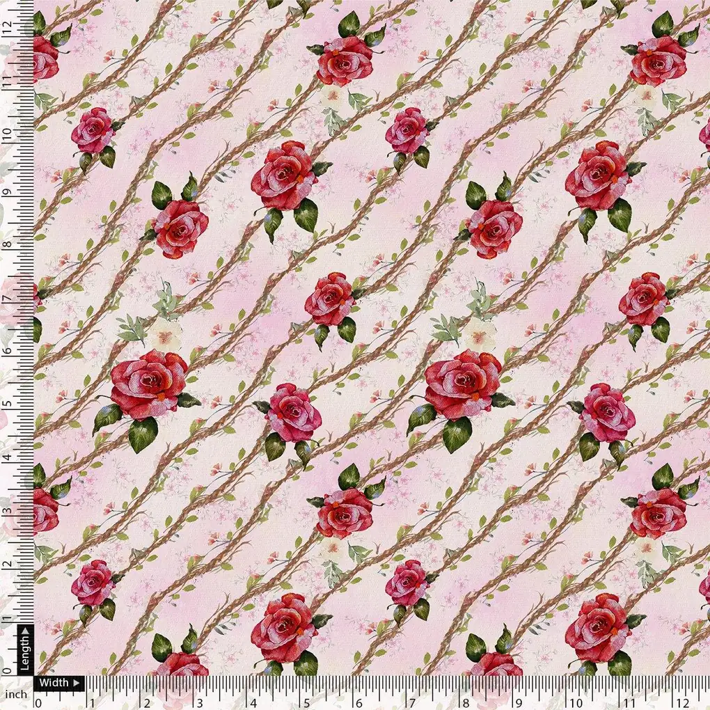 Autumnal Red Roses With Leaves Digital Printed Fabric - Image 4
