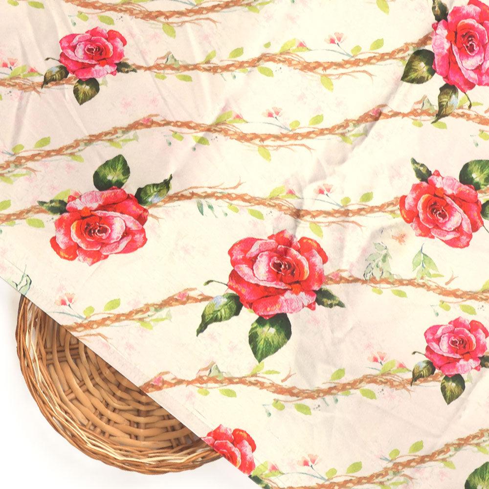 Autumnal Red Roses With Leaves Digital Printed Fabric - Japan Satin - Image 2