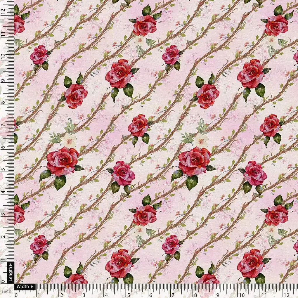 Autumnal Red Roses With Leaves Digital Printed Fabric - Weightless - Image 4