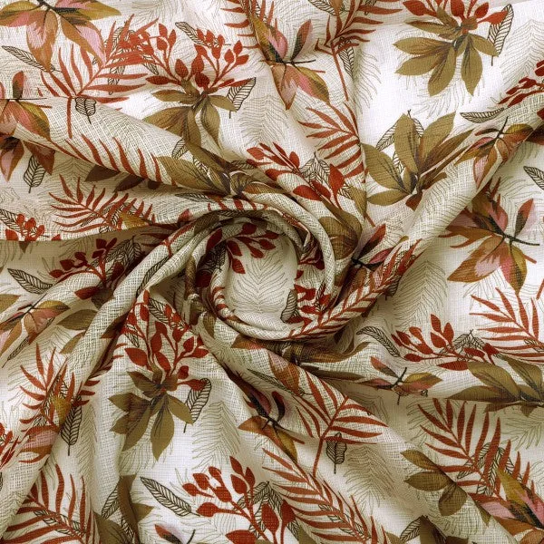 Autumnal Tropical Leaves Printed Kota Doria Fabric - Image 2
