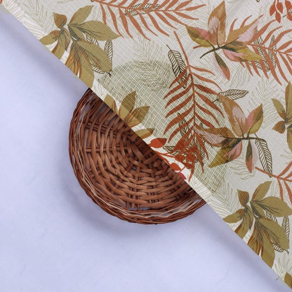 Autumnal Tropical Leaves Printed Kota Doria Fabric - Image 3