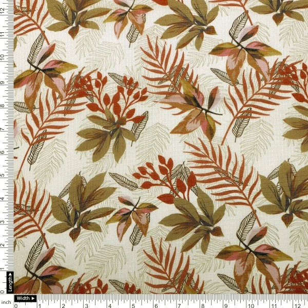 Autumnal Tropical Leaves Printed Kota Doria Fabric - Image 4