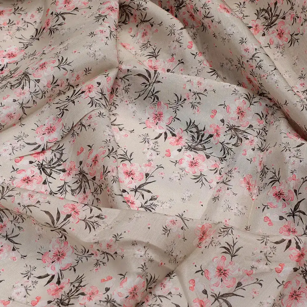 Lightgreen Floral Pure Muslin Printed Fabric Material - Image 3
