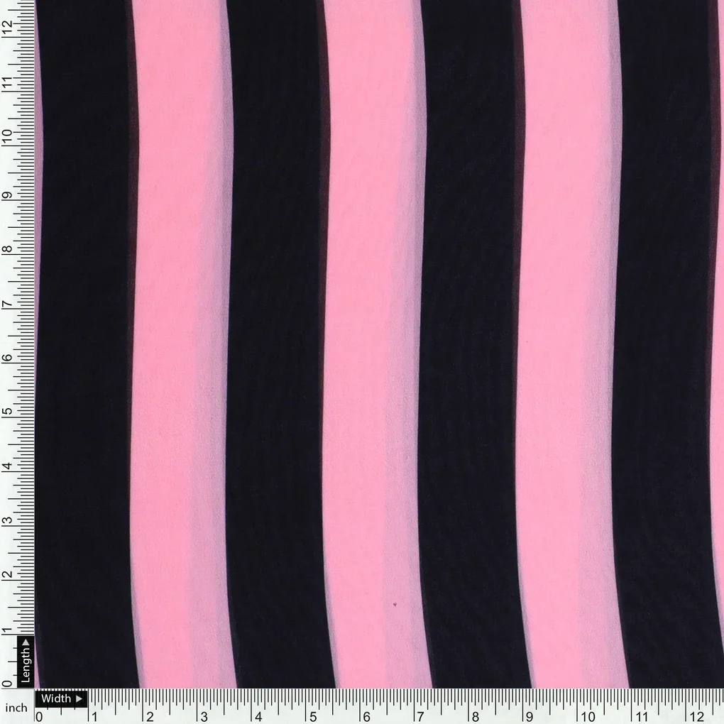 Bayadere Stripes Black With Pink Digital Printed Fabric - Weightless - Image 4