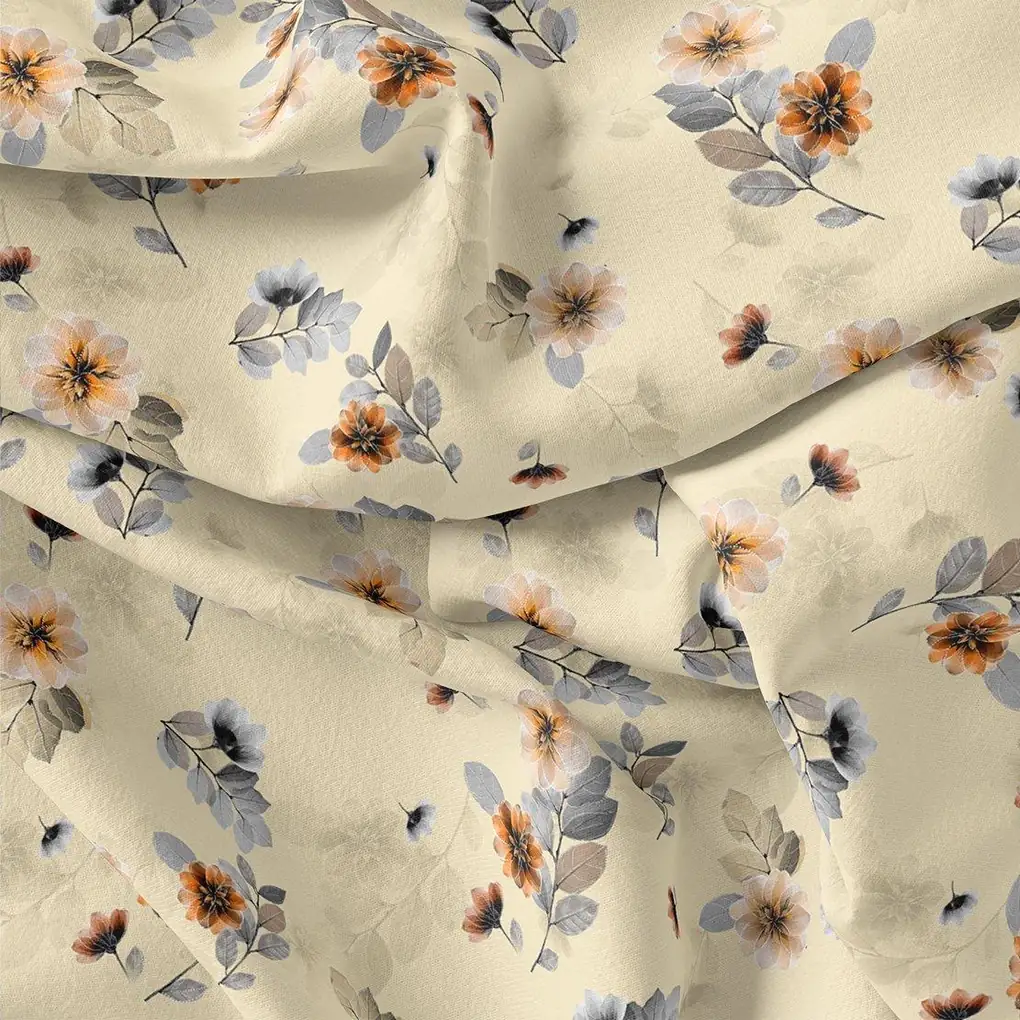 Beautiful Anemone Flower Bunch Digital Printed Fabric - Rayon - Image 3
