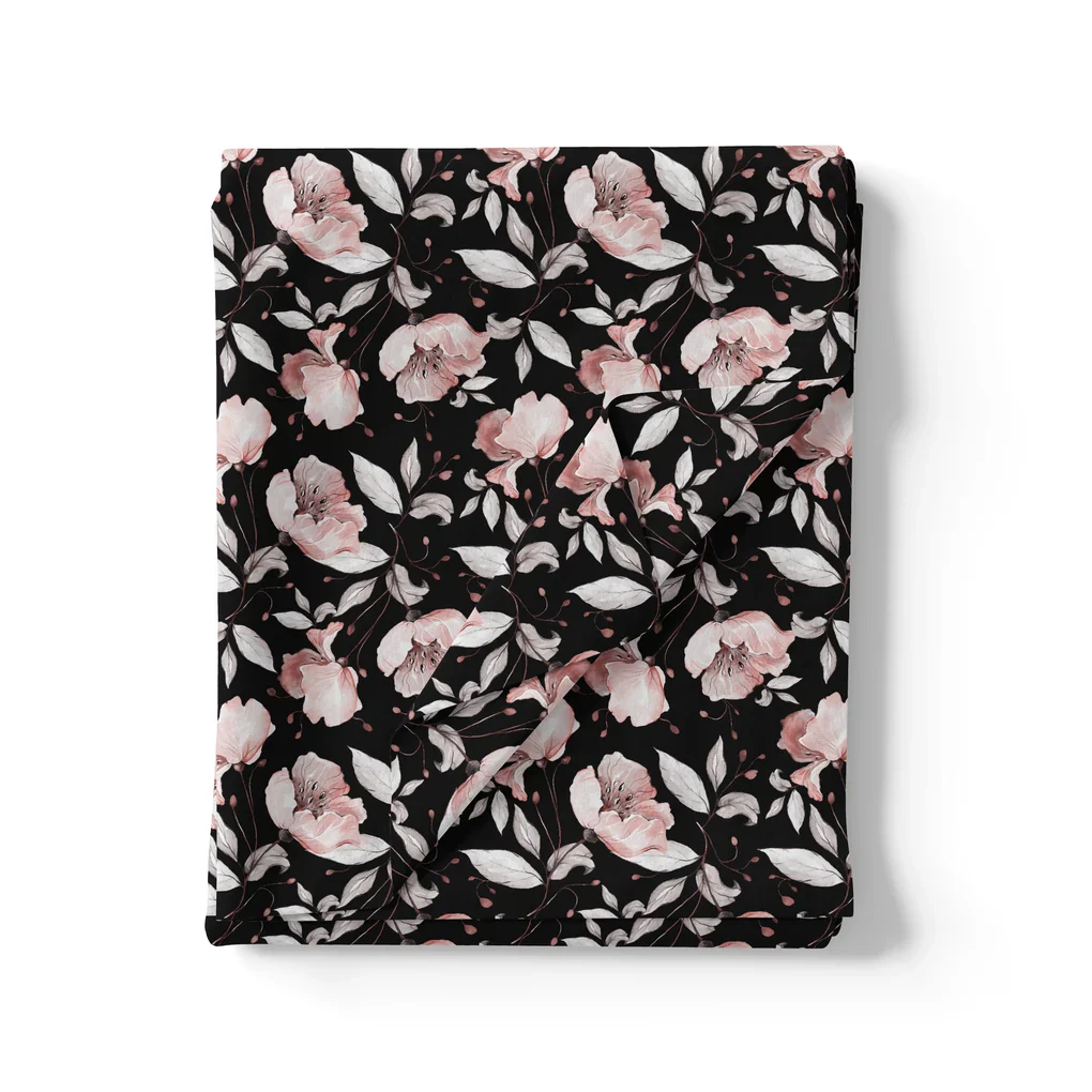 Beautiful Baby Pink Roses With Gray Leaves Digital Printed Fabric - Image 3