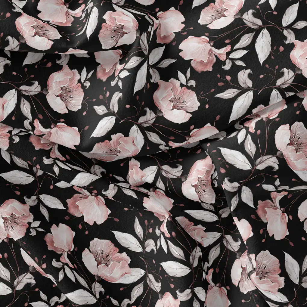 Beautiful Baby Pink Roses With Gray Leaves Digital Printed Fabric - Image 4