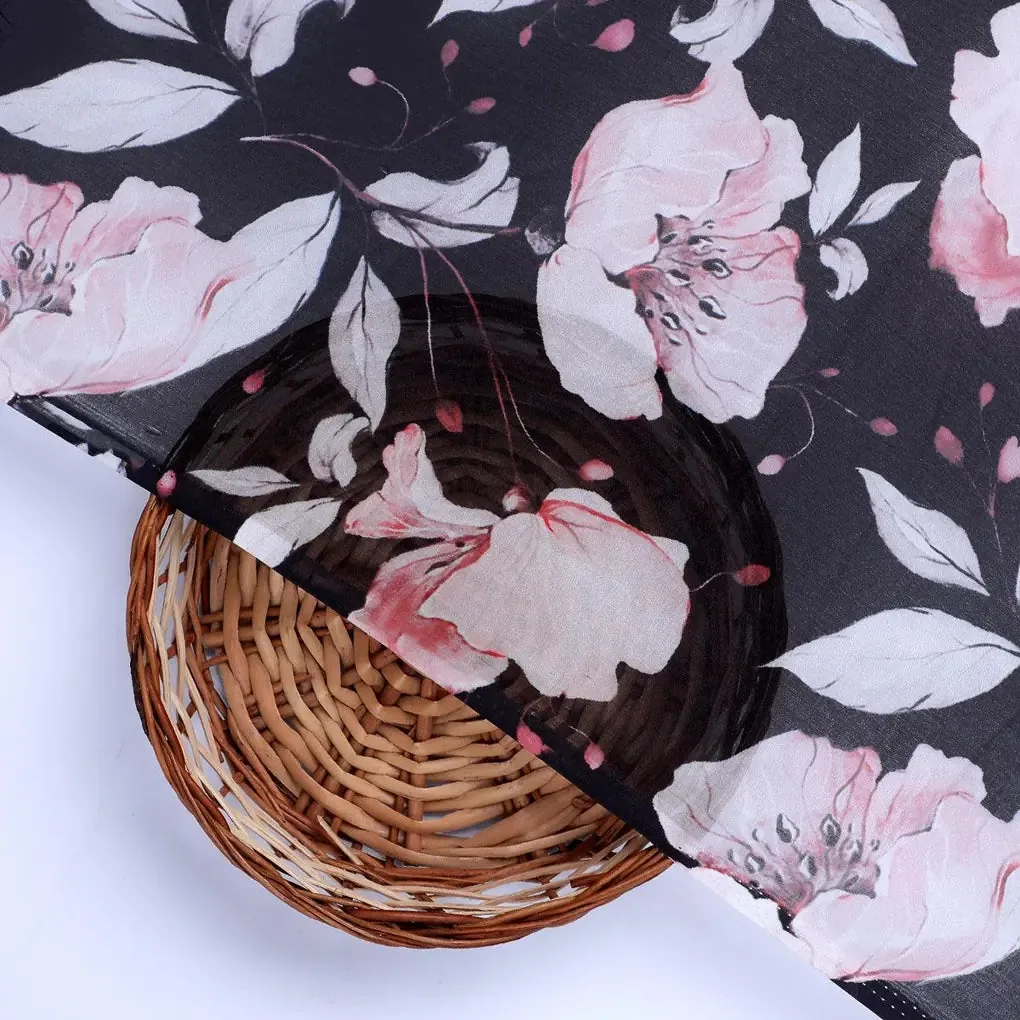 Beautiful Baby Pink Roses With Gray Leaves Digital Printed Fabric - Organza - Image 2