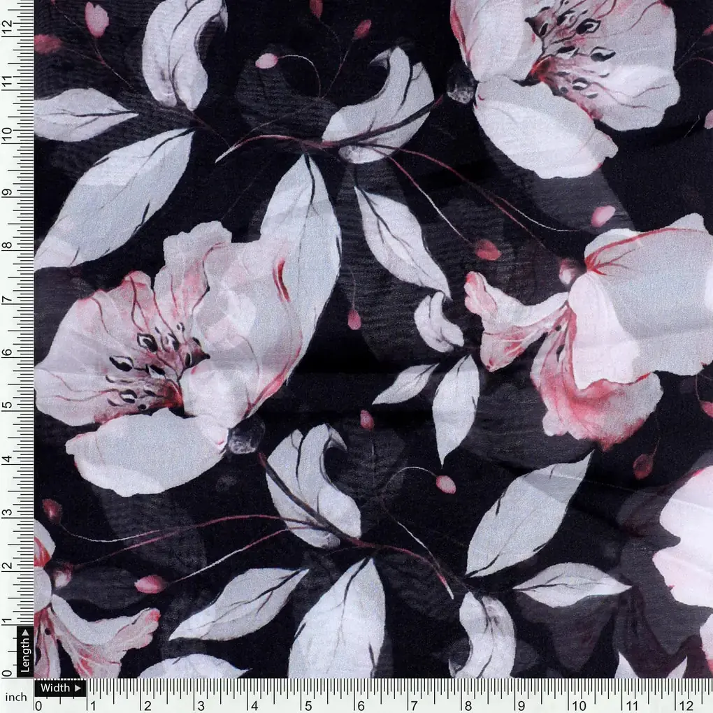 Beautiful Baby Pink Roses With Gray Leaves Digital Printed Fabric - Organza - Image 4