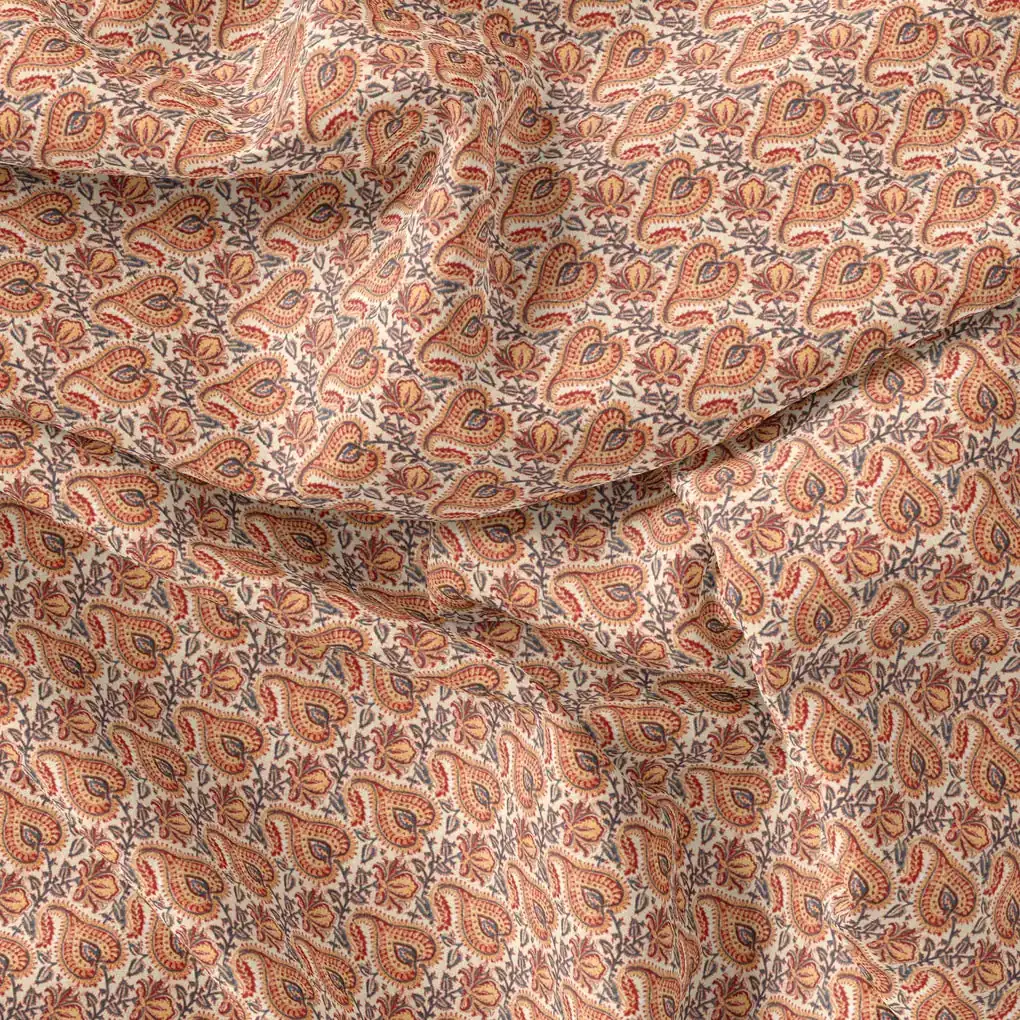 Beautiful Birch Leaves With Golden Flower Digital Printed Fabric - Rayon - Image 3